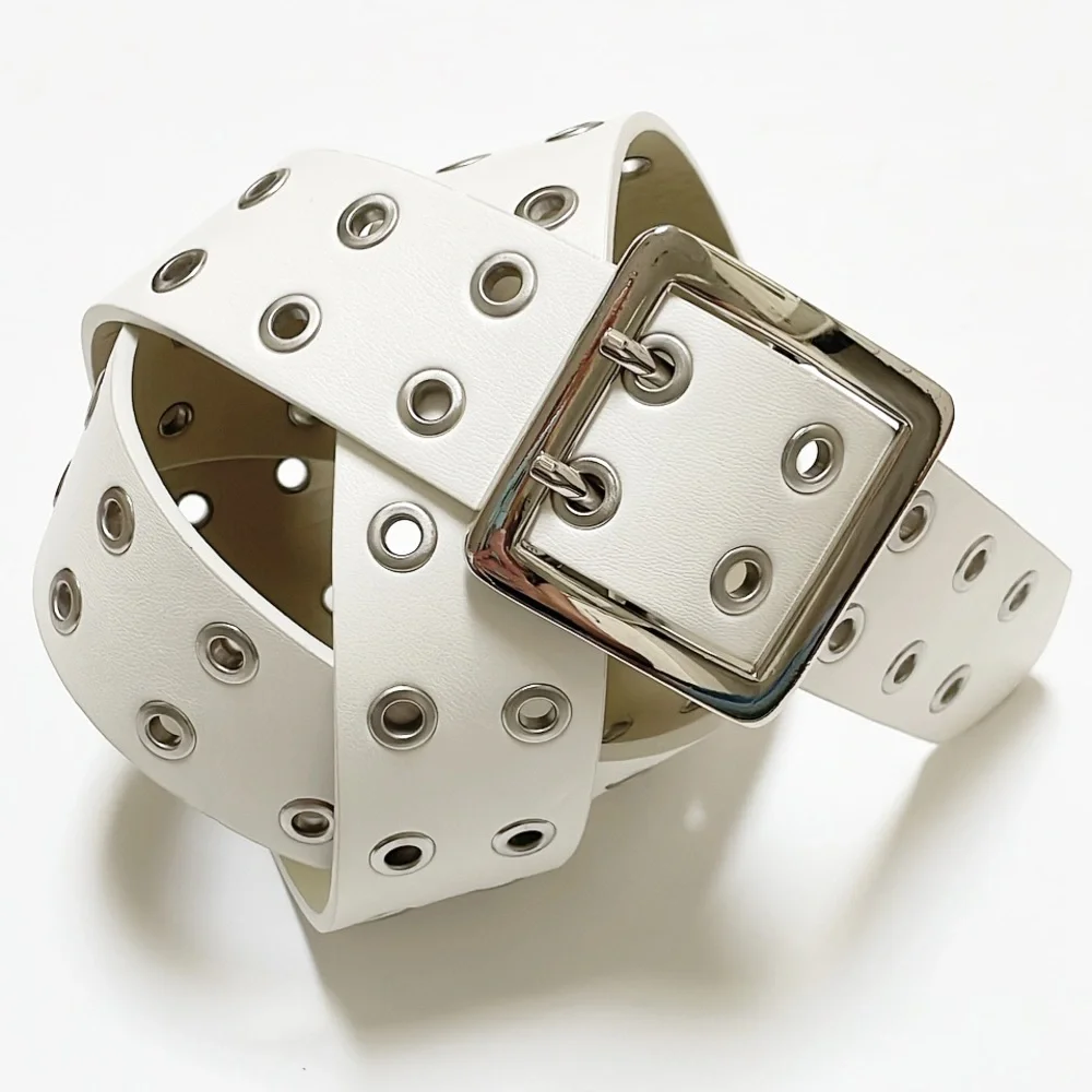 Target white faux leather metallic silver buckle belt one size